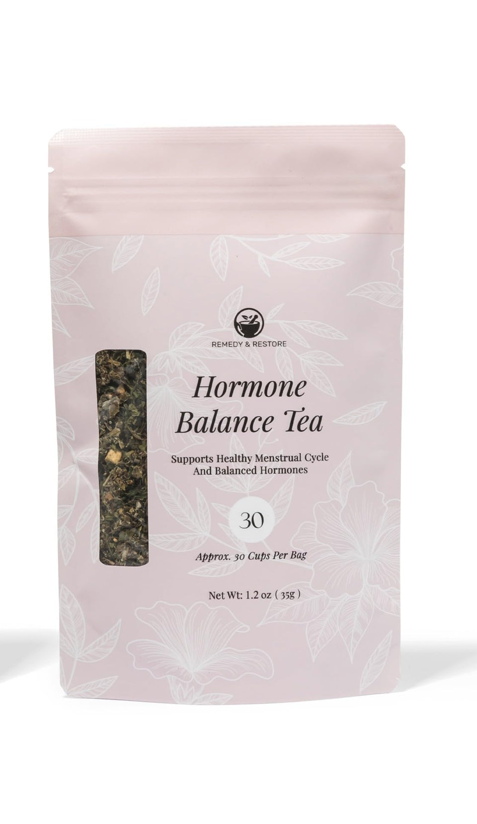 Remedy & Restore loose-leaf tea with spearmint and raspberry for refreshing balance and daily comfort.