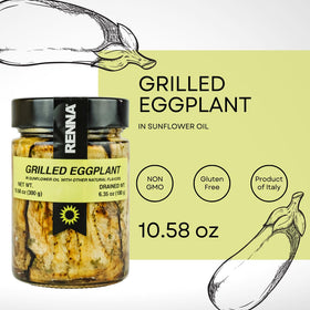 Renna Grilled Eggplants on bruschetta plate as a Mediterranean appetizer