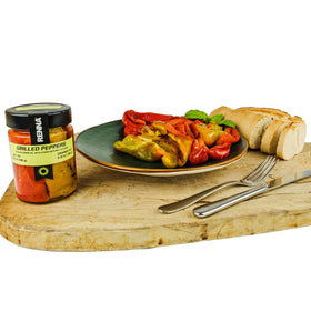 Renna grilled peppers in oil olive oil gloss enhances easy antipasto choices.