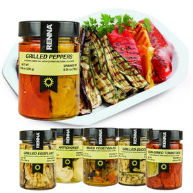 Renna grilled peppers in oil served dish illustrates Mediterranean flavor at table.