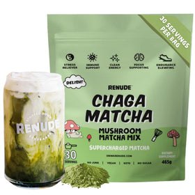 Renude Chaga Matcha tub front view premium ingredients for daily energy