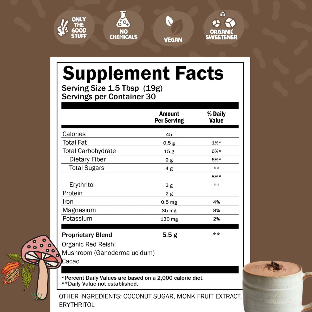 Renude Reishi Cacao mug steaming captures a cozy beverage ready to unwind.