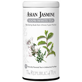The Republic of Tea Asian Jasmine white tea bags with fragrant aroma for a delicate sip.
