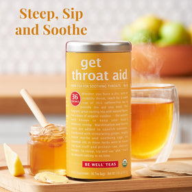 The Republic of Tea Be Well Rooibos tea tin displays caffeine-free, full-bodied aroma.