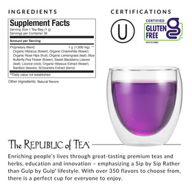 Cup of The Republic of Tea Beautifying Botanicals tea steeping in a quiet kitchen.
