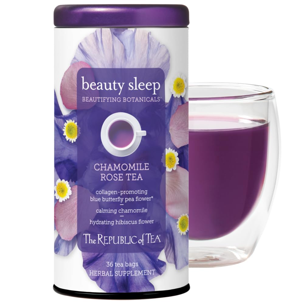 The Republic of Tea Beautifying Botanicals tea bags pack promotes bedtime relaxation.