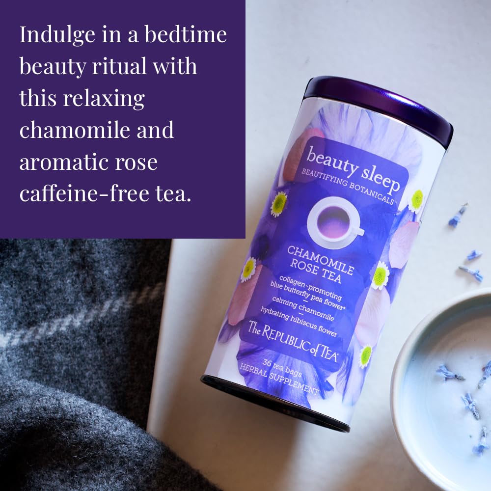Violet-hued Beautifying Botanicals infusion from The Republic of Tea for a relaxing night.