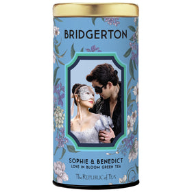 The Republic of Tea Bridgerton Love in Bloom green tea bag steeping for a fragrant cup