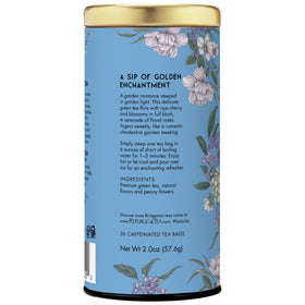 The Republic of Tea Bridgerton Love in Bloom packaging showcases elegant branding