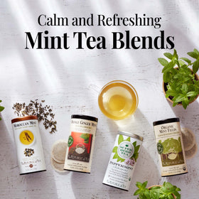 The Republic of Tea caffeine-free icon on the tin highlights daily tea options.