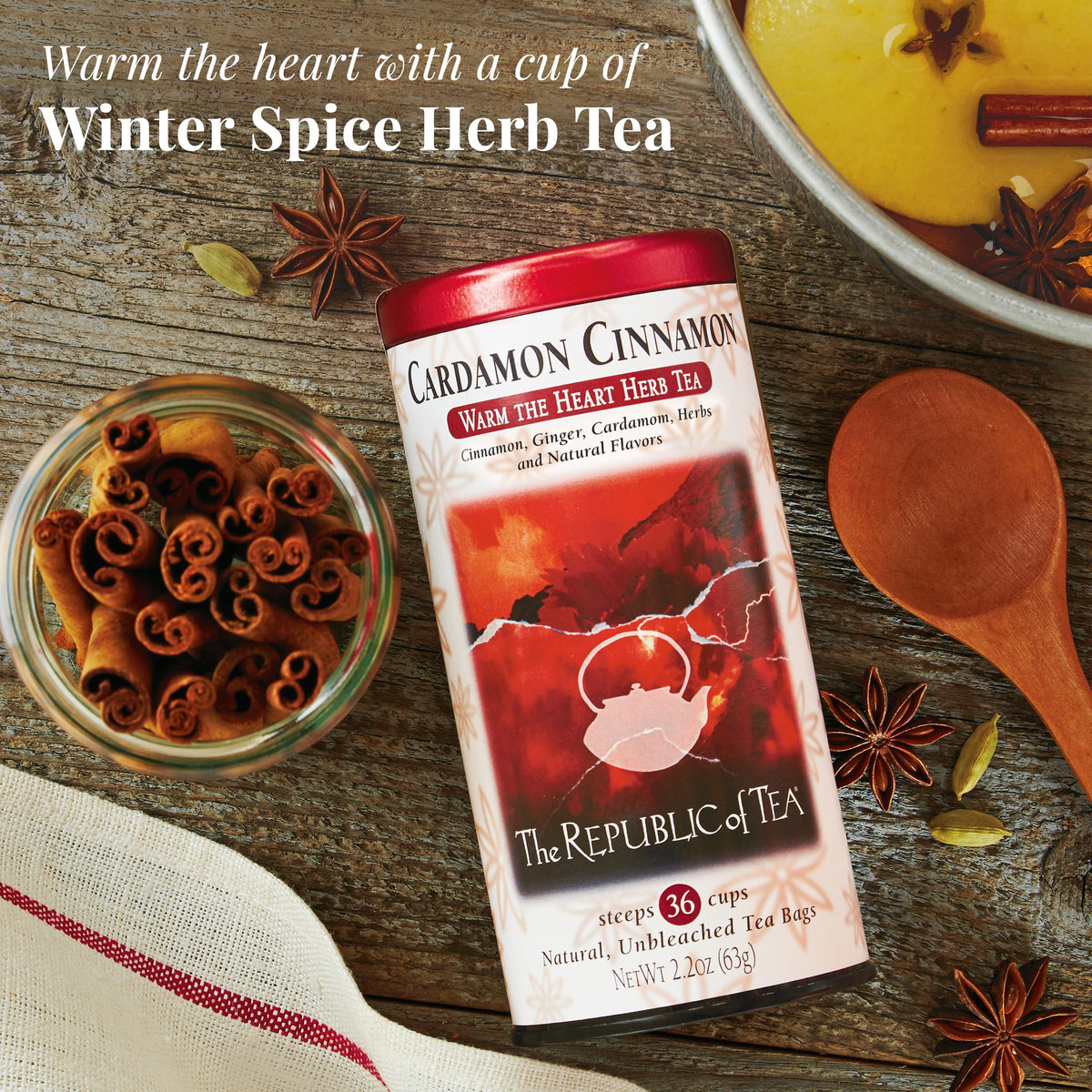 Steeping scene shows easy, fragrant brew to enjoy hot or iced.