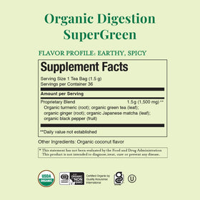The Republic of Tea digestion supergreen tea bags in cup depicts a soothing daily ritual.