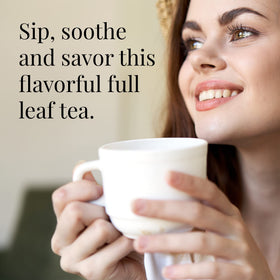 The Republic of Tea Ginger Peach Black loose leaves close-up, highlighting peach-ginger aroma for a flavorful infusion.