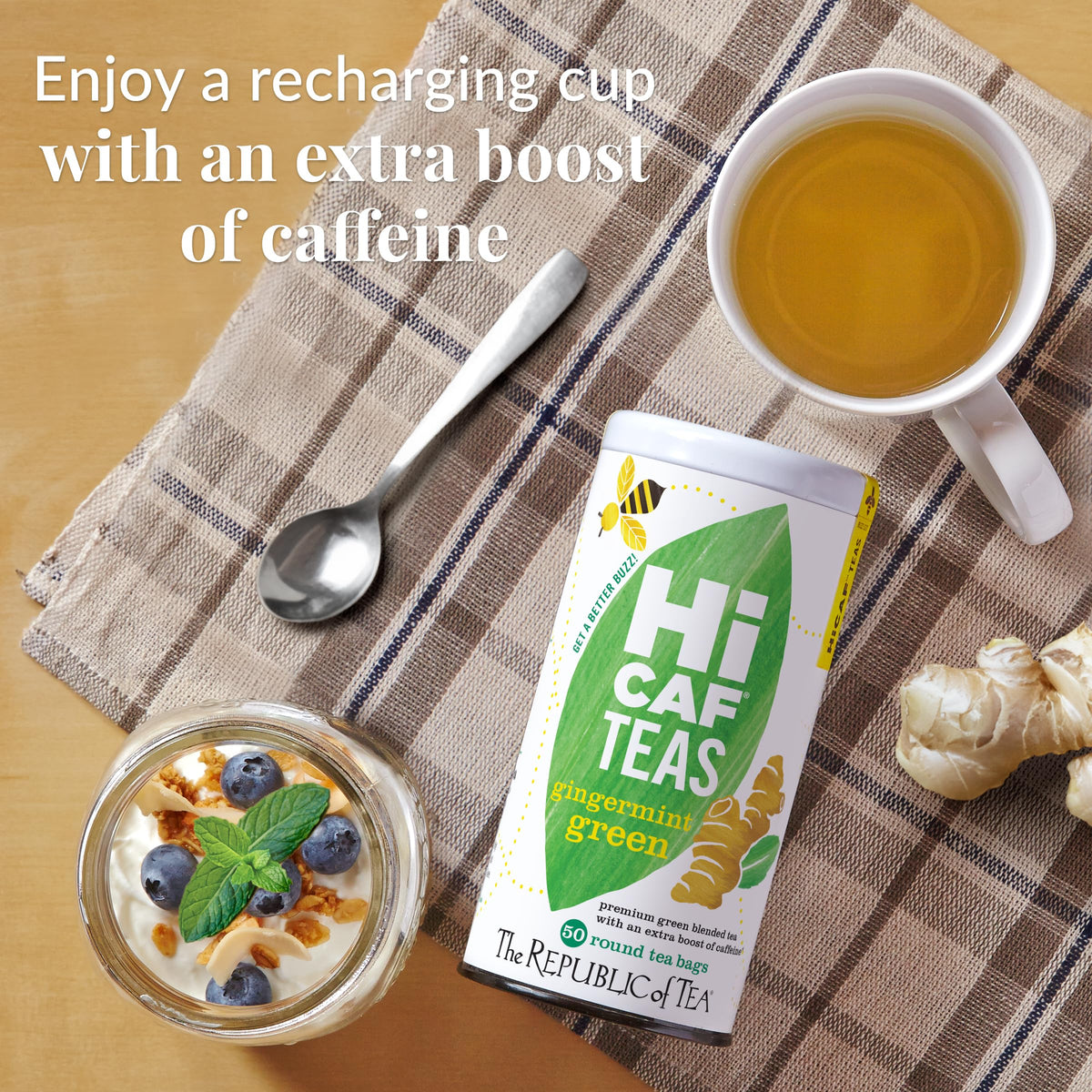 The Republic of Tea Gingermint Green Tea packaging with premium branding.