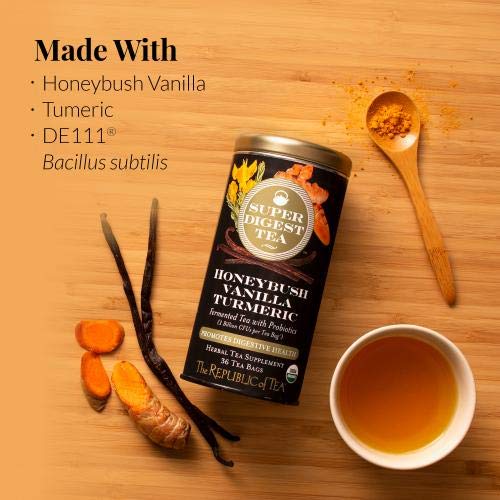 The Republic of Tea Honeybush Vanilla Turmeric cup brew reveals warm aroma and smooth flavor.