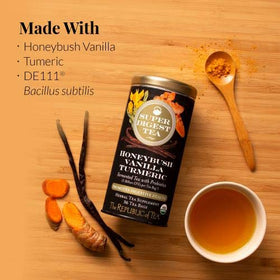 The Republic of Tea Honeybush Vanilla Turmeric cup brew reveals warm aroma and smooth flavor.