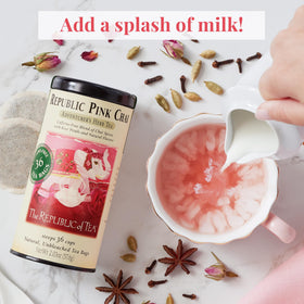 Hot or iced pink chai ready to brew and enjoy.