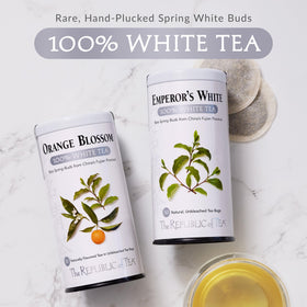 The Republic of Tea jasmine aroma fills a cup, hinting at a fragrant brew.
