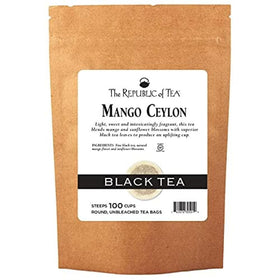 The Republic of Tea Mango Ceylon tea bags on display, aromatic and uplifting.