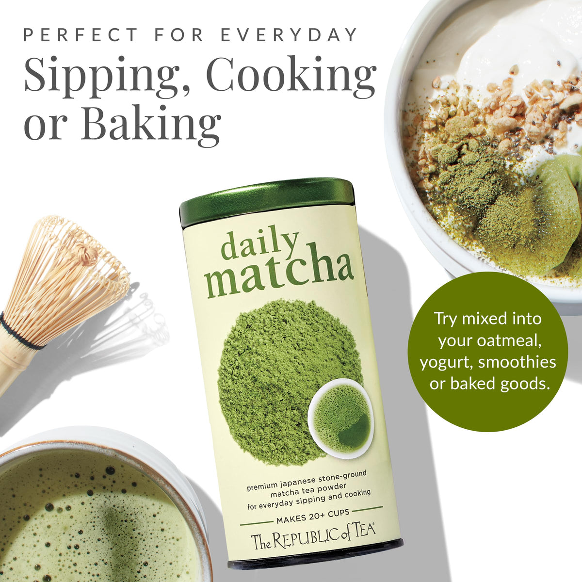 Japanese matcha preparation bowl and whisk for quick, smooth blends.