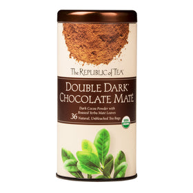 The Republic of Tea Organic Double Dark Chocolate Mate tea bags, rich and energizing.