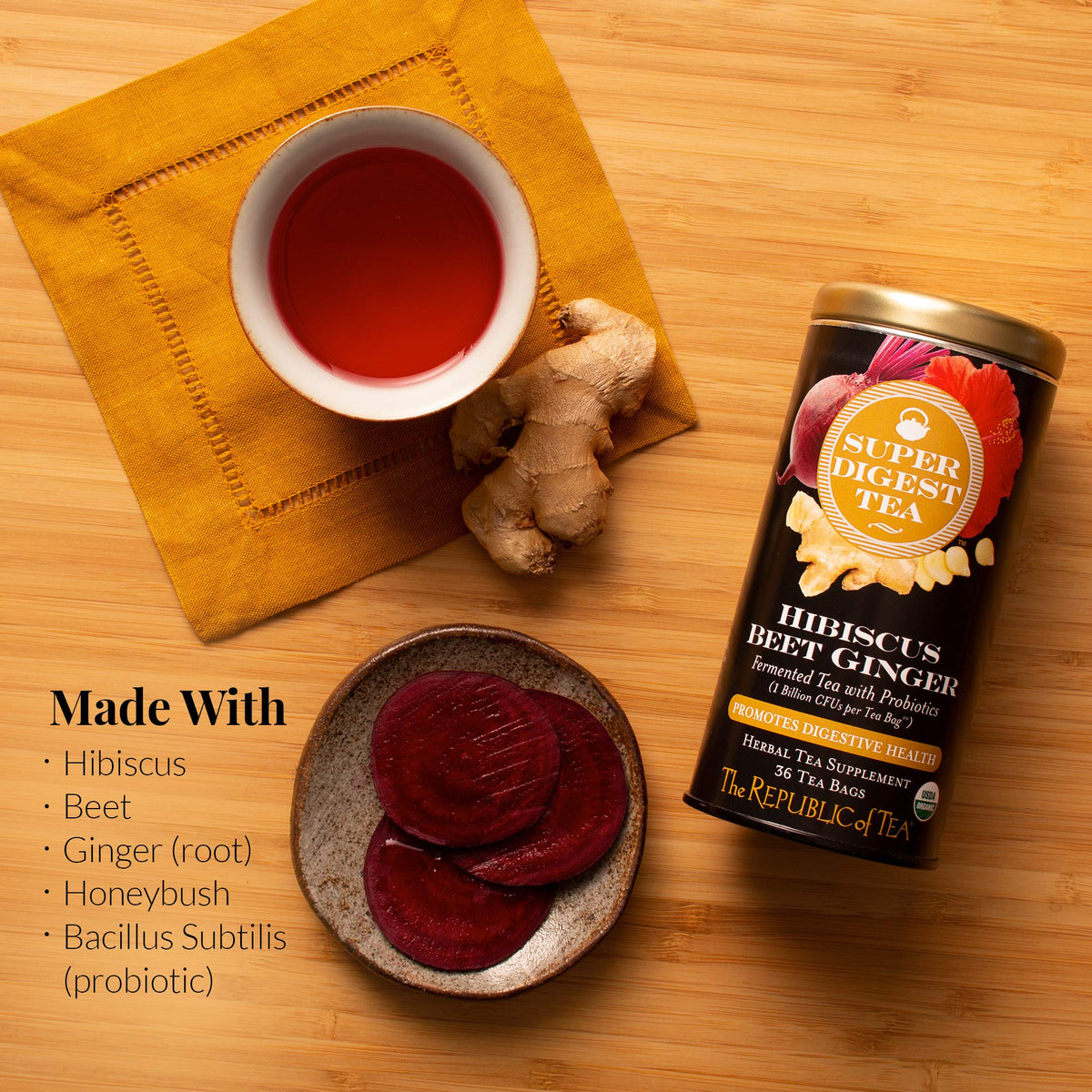 A cup of The Republic of Tea SuperDigest ready to sip during a relaxing afternoon.