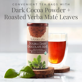 The Republic of Tea Roasted Yerba Mate aroma evokes roasted cacao and earthy energy.