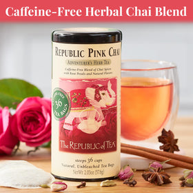 Rose-petal aroma from Republic of Tea pink chai enhances cozy moments.