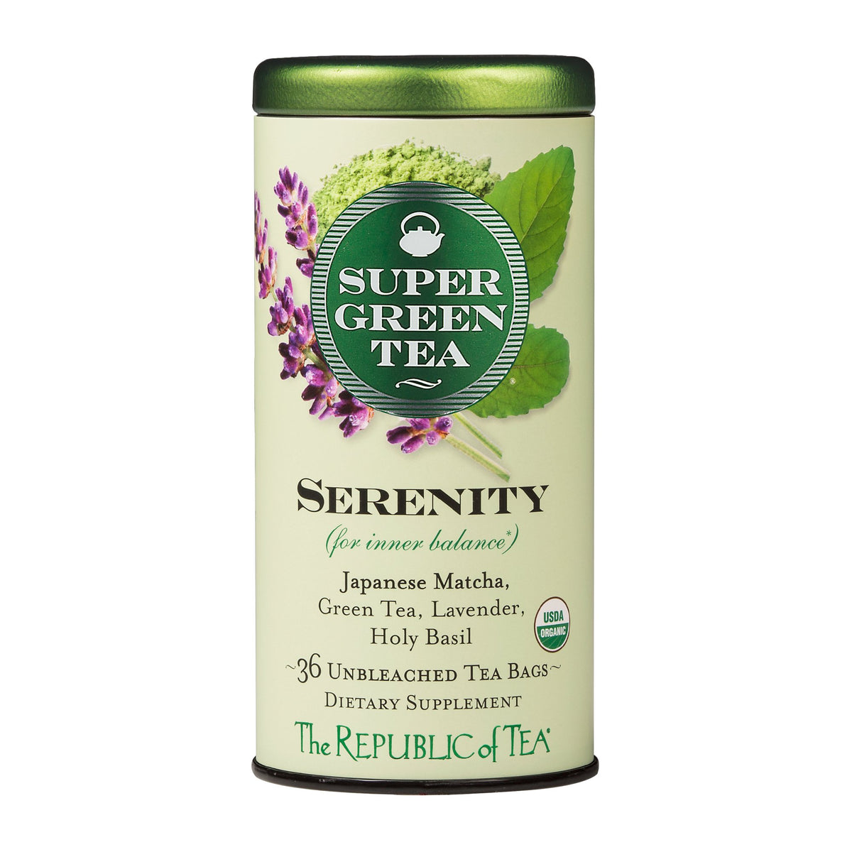Republic of Tea Serenity Supergreen Tea tin for a calming daily ritual
