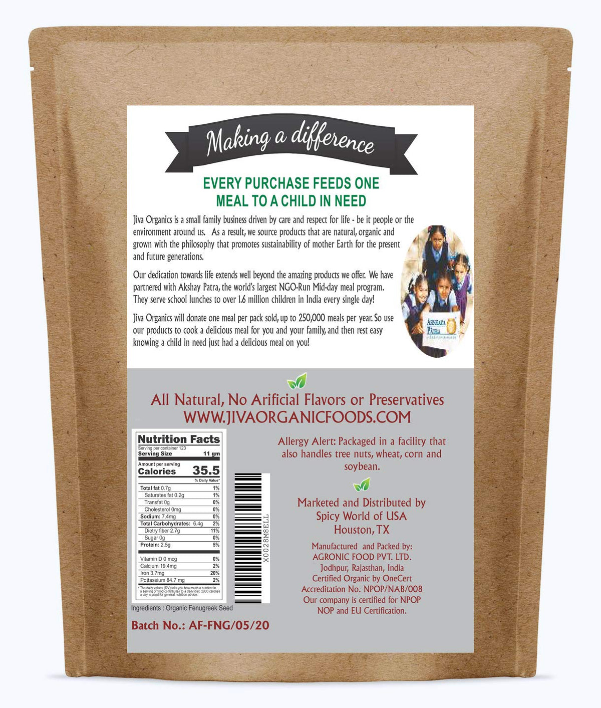 Resealable bulk pack keeps fenugreek seeds fresh and ready.