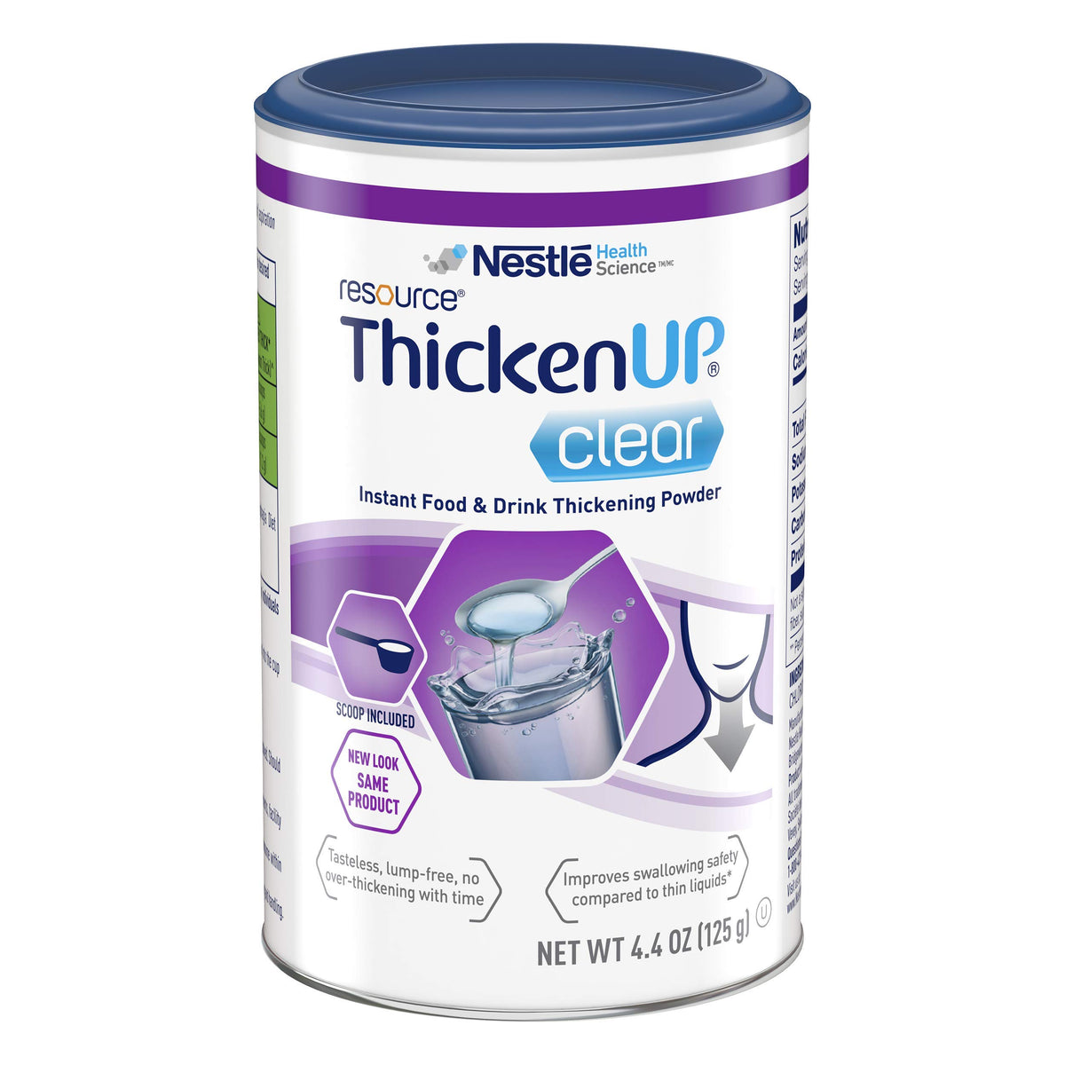 Resource Thicken Up clear powder canister shown for easy thickening in meals