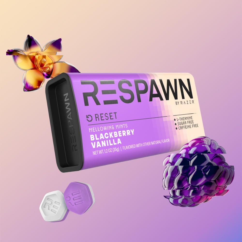 RESPAWN by Razer Blackberry Vanilla Mints on desk for quick breath refresh
