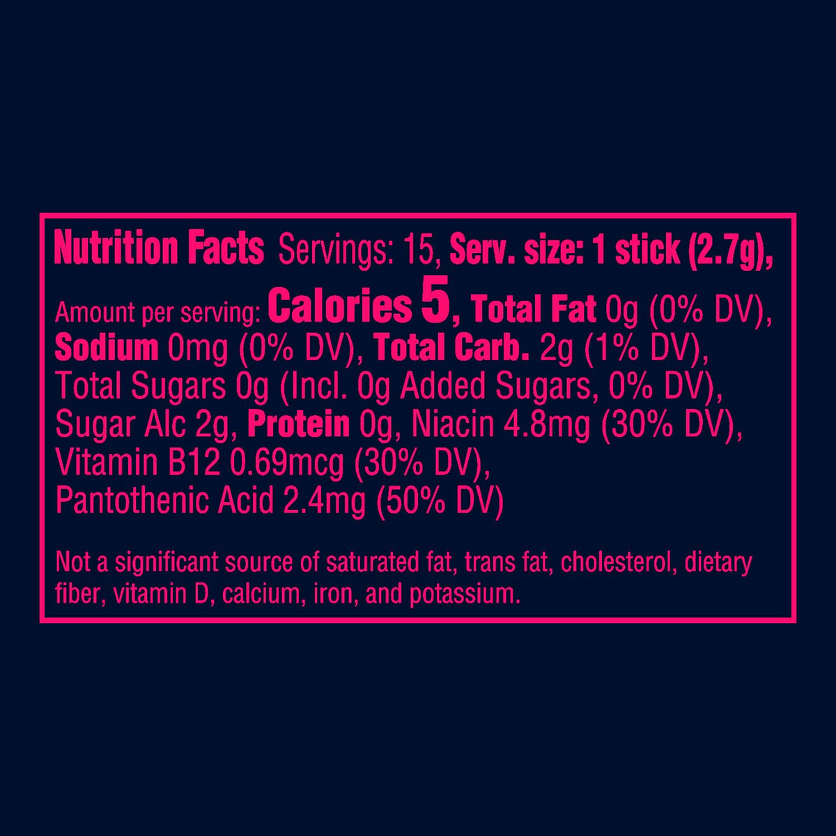 Ingredients label highlights vitamins and green tea extract in RESPAWN gum.