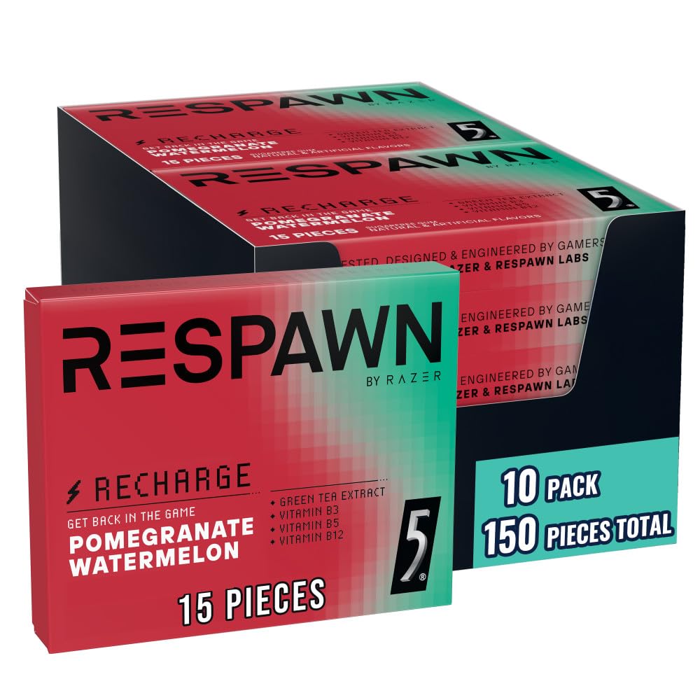 RESPAWN Energy and Focus Gum pack shot highlights pomegranate watermelon flavor.