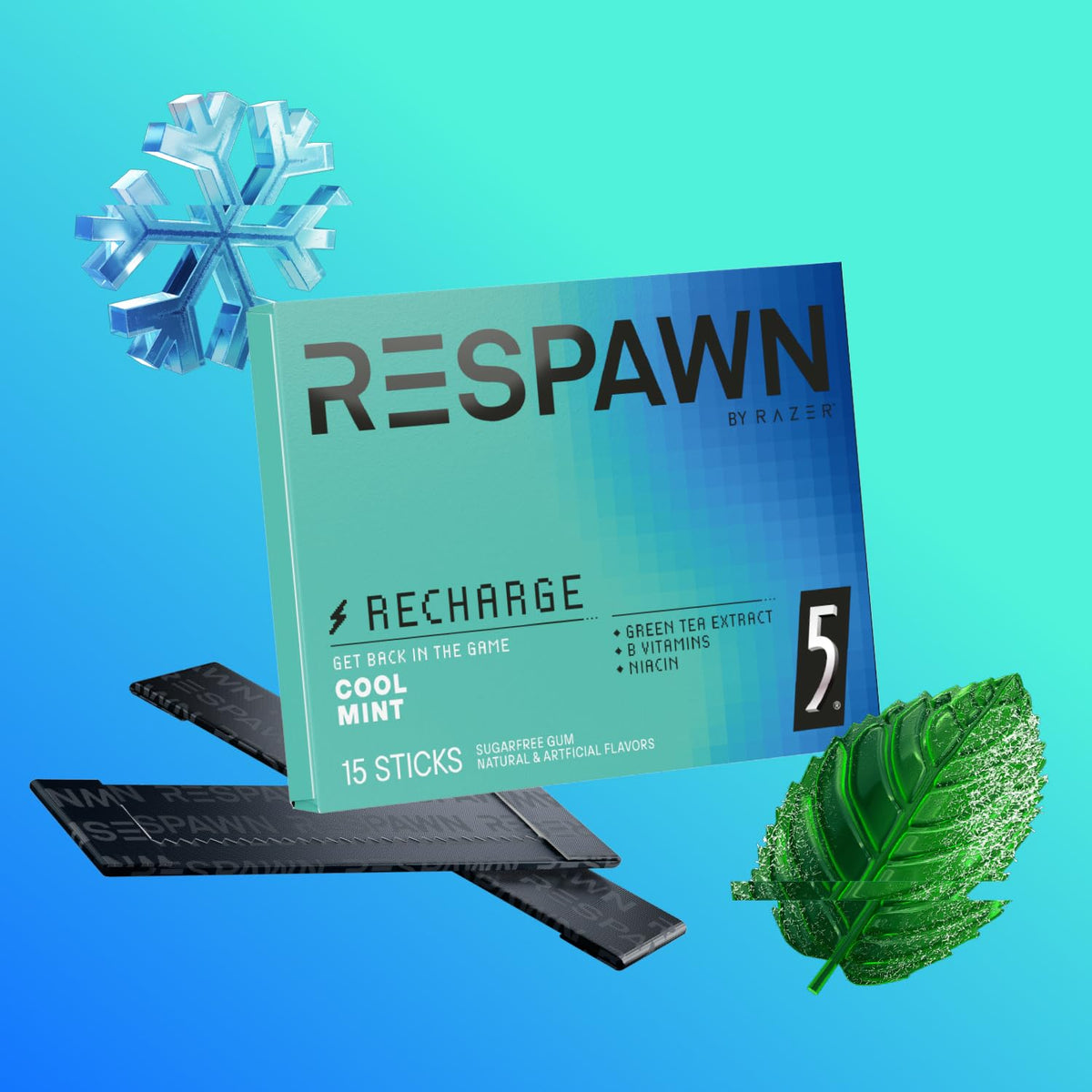 RESPAWN by RAZER energy gum cool mint bulk box back view for easy bulk access