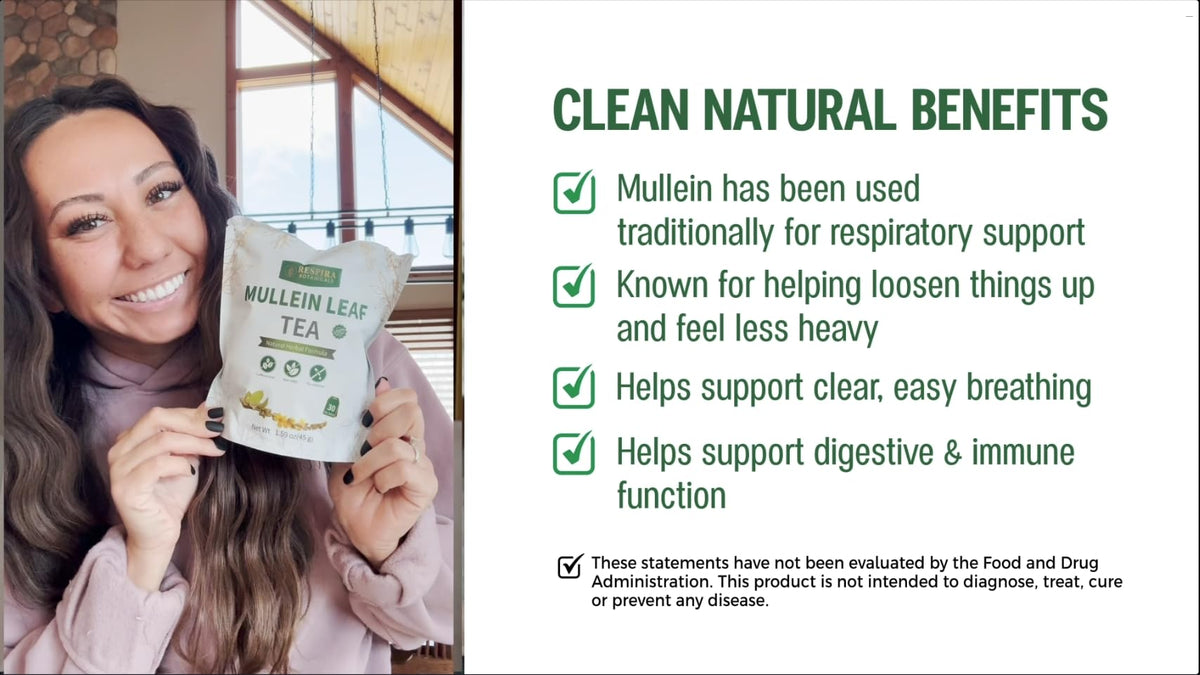 Respira Botanicals mullein tea bags pure leaf, no additives.