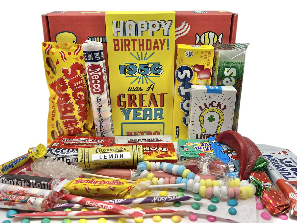 RETRO CANDY YUM 1956 gift box packaging evokes nostalgia and celebration.