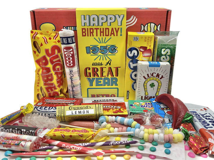 RETRO CANDY YUM 1956 gift box packaging evokes nostalgia and celebration.