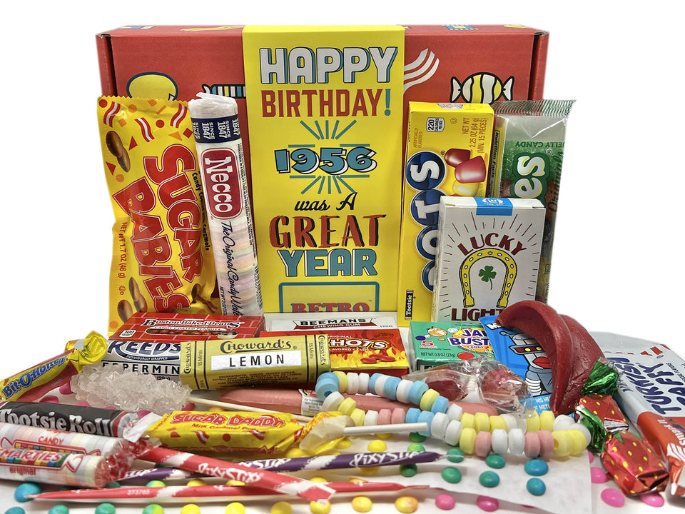 RETRO CANDY YUM 1956 gift box packaging evokes nostalgia and celebration.