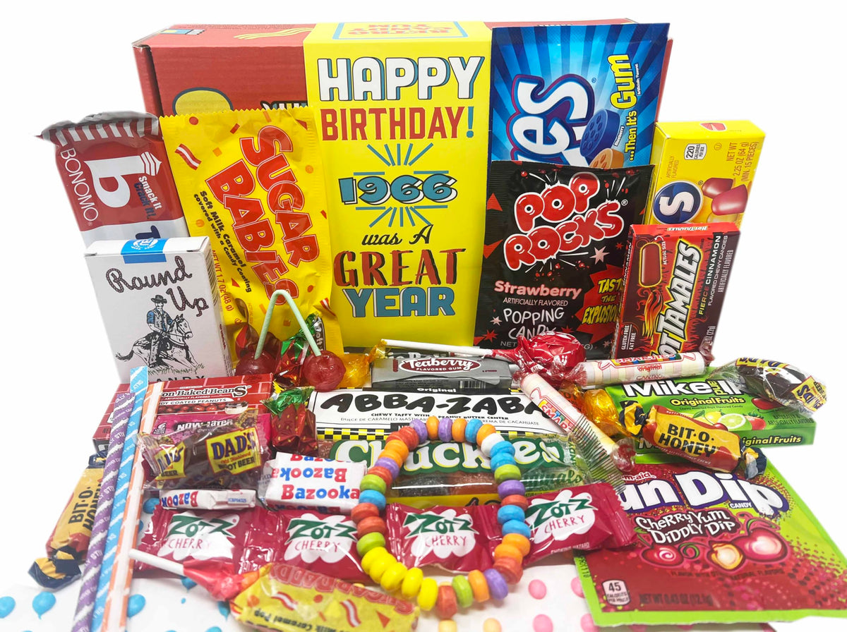 Retro Candy Yum 1966 gift box front view for 60th birthday celebrations