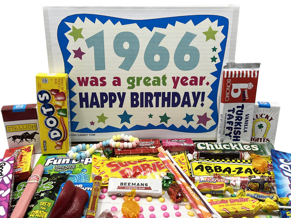 Retro Candy Yum 1966 box front, ideal 60th birthday gift for nostalgia seekers.