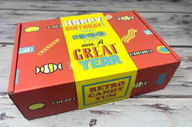 Retro Candy Yum 1986 gift box packaging, ready to gift for parties or desks.