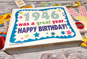 RETRO CANDY YUM 80th birthday gift for a 1946-born loved one.