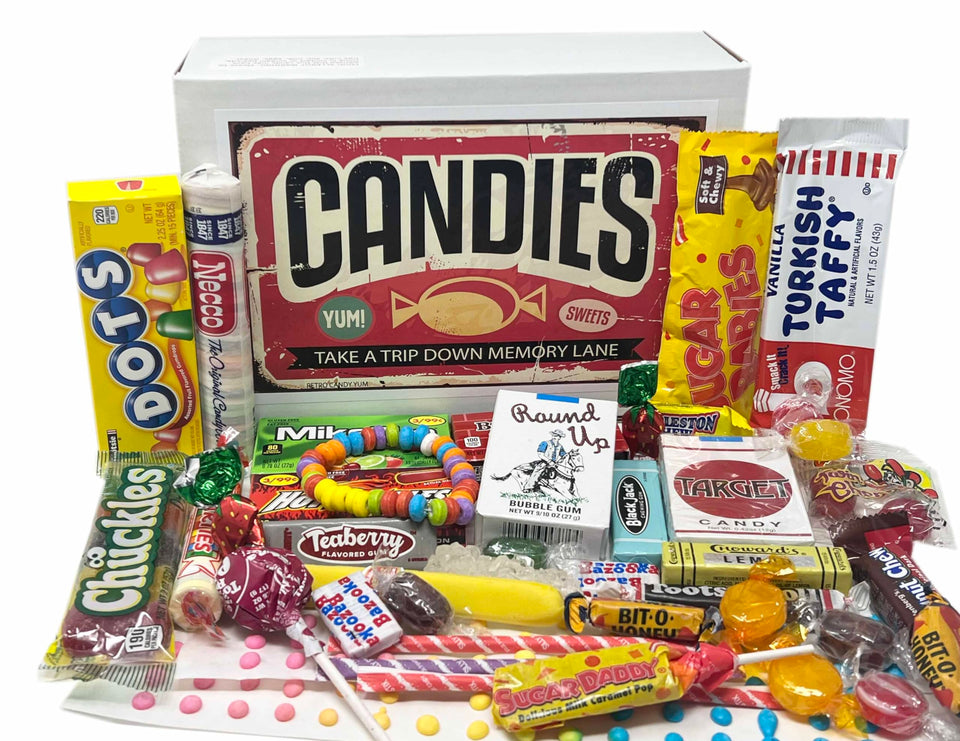 RETRO CANDY YUM classic candy box display ideal for birthdays and nostalgia gifts