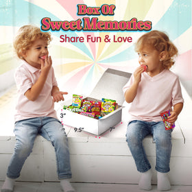 Retro Candy Yum gift box size mockup showing compact presentation for gifting.