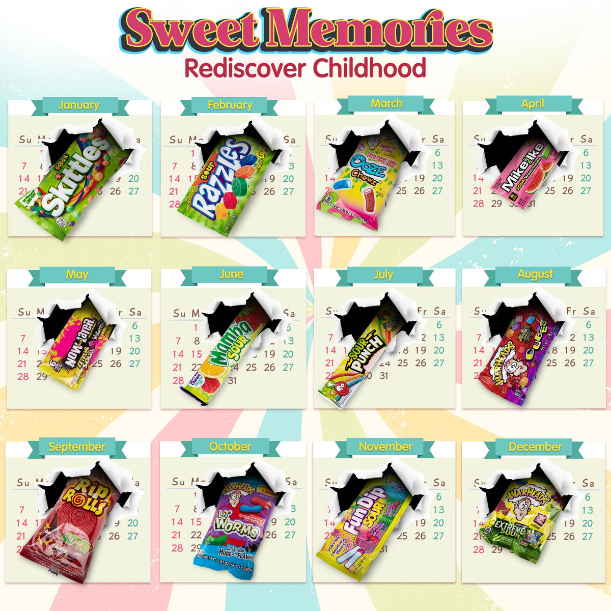 Retro Candy Yum variety pack open with colorful candies for sharing.