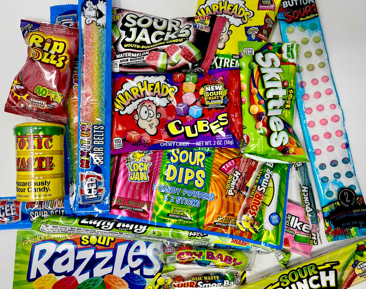 Retro Candy Yum yellow barrel sour candy highlighted as iconic challenge piece.