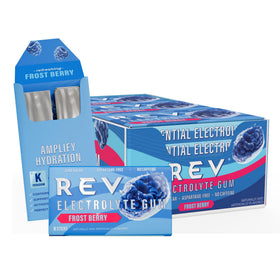 REV Electrolyte Gum Frost Berry pack for on-the-go hydration.