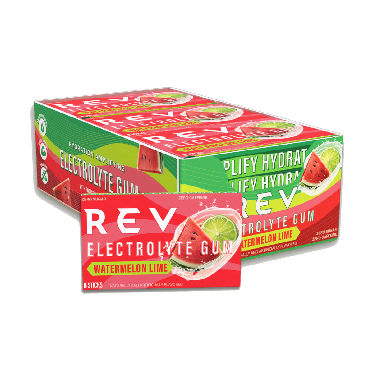 REV Electrolyte Gum Watermelon Lime box signals on-the-go hydration option