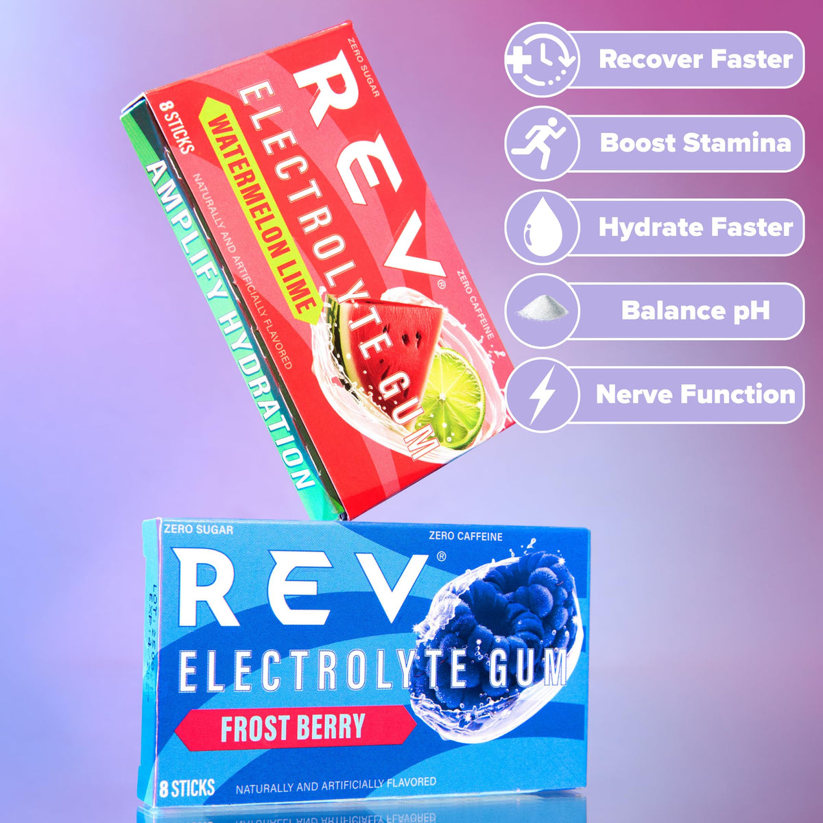 Close-up of REV gum stick in watermelon lime flavor.